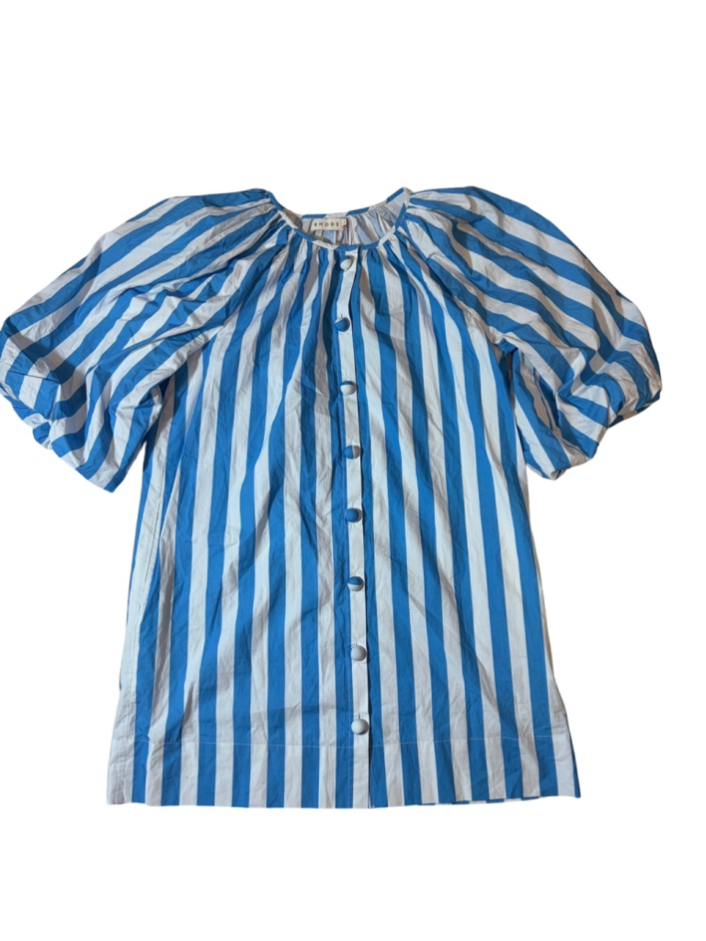 Rhode Paloma Dress Dorsey Stripe Grande Blue White Puff Sleeve Cotton M
